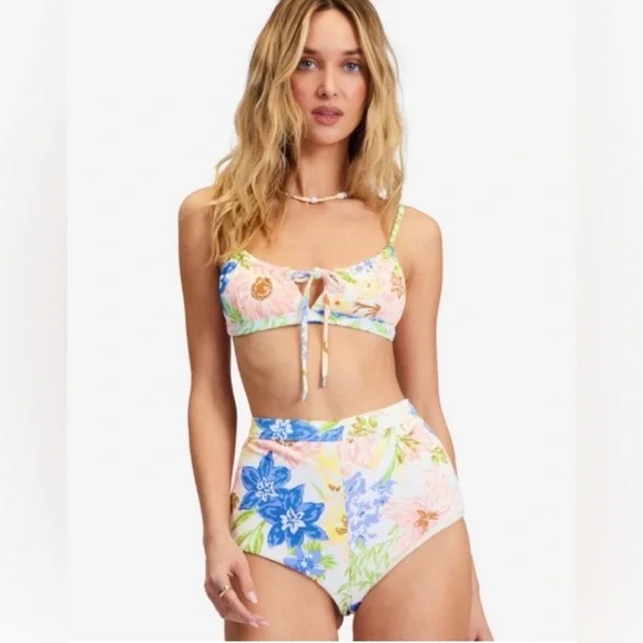 Billabong πΌ Floral High Rise Avalon Short Bikini Bottom | Bralette Bikini Top - Picture 4 of 16